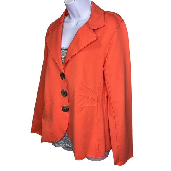 Neon Buddha Size Medium Button Front Blazer Jacket Coral Stretch Knit Bright EUC - Picture 7 of 7
